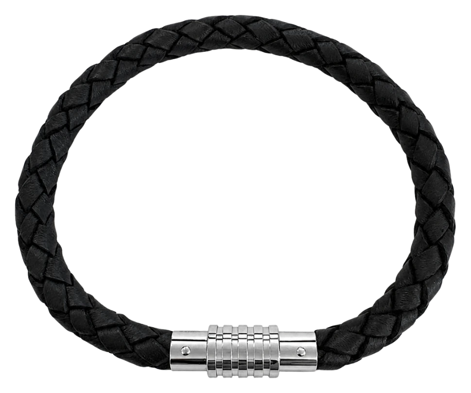 Herrearmbånd Læder Grå Flet med Stållås 21 cm 0710156-21