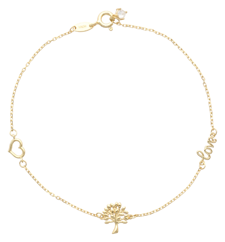 Armbånd Livets Træ og Hjerte 8 Karat Guld 17 + 2 cm 1601-G8-25
