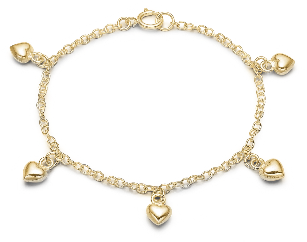 Armbånd til Børn med 5 Hjerter Forgyldt Sterling Sølv 17 cm 1601-K-G02
