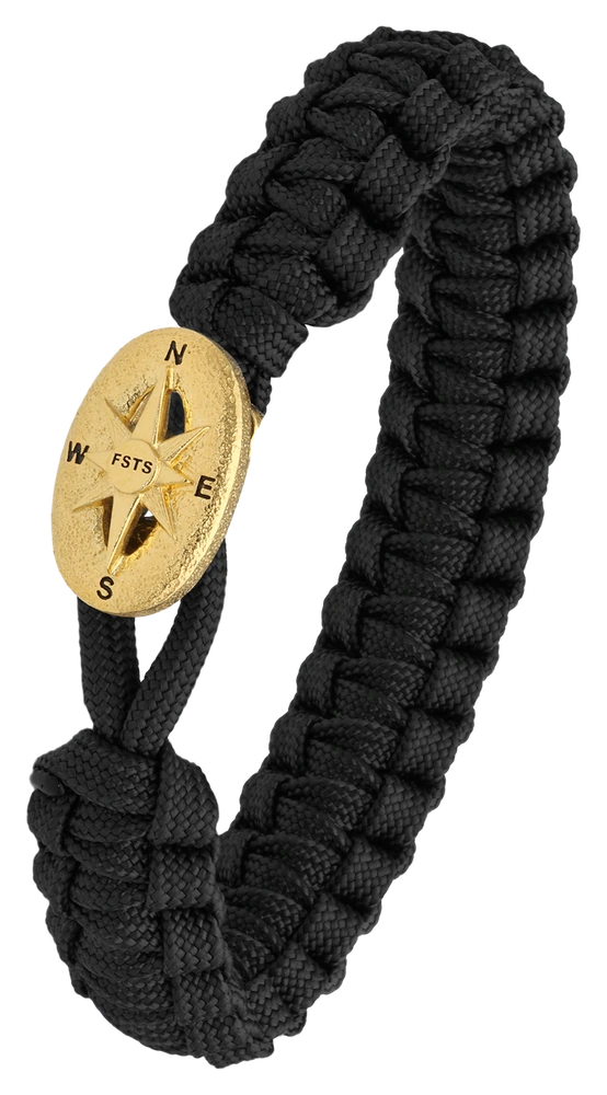 Armbånd Sort med Forgyldt Sterling Sølv Kompas Lås 1604-FSTS-BLA-G09