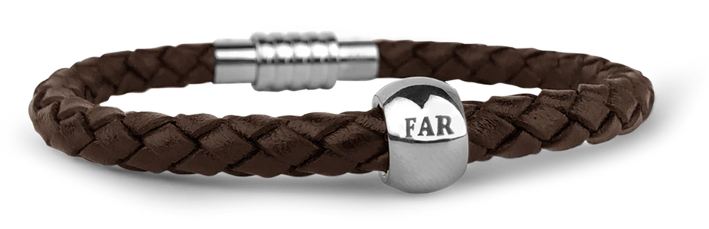 Herrearmbånd Læder Brun med Rund FAR-charm 1605-MENS-01-FAR-B