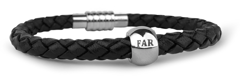 Herrearmbånd Læder Sort med Rund FAR-charm 1605-MENS-01-FAR-S