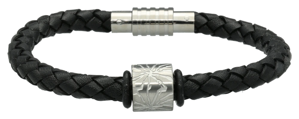 Herrearmbånd Læder Sort med Charm 1605-MENS-24BL
