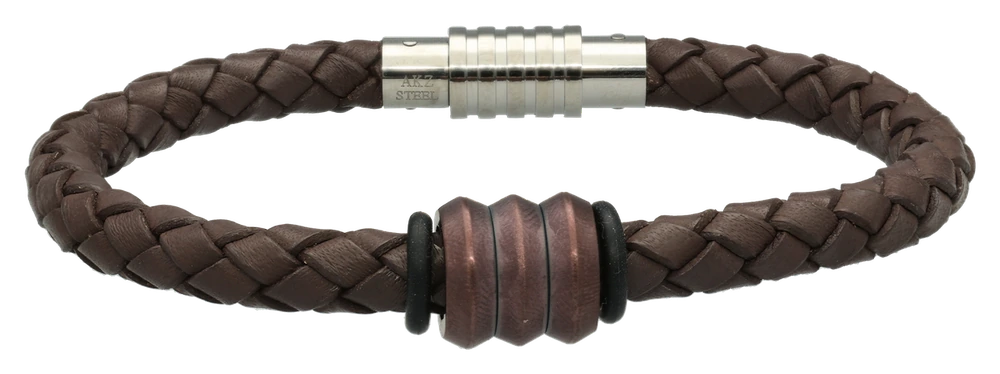 Herrearmbånd Læder Brun med Charm 1605-MENS-24BR