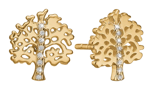 Ørestikker Livets Træ Cubic Zirkonia Forgyldt Sterling Sølv 1671-S-G01