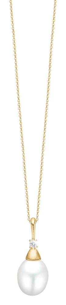 Halskæde med Vedhæng Ferskvandsperle 8 Karat Guld Forgyldt Sterling Sølv Kæde 45 cm 1680-G8-28-45