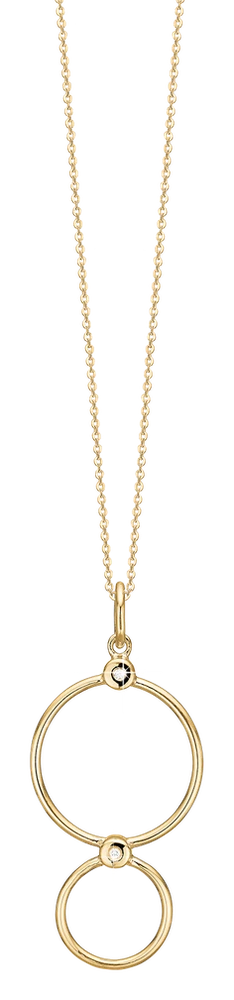 Halskæde med Vedhæng Dobbelt Cirkel med Cubic Zirkonia 8 Karat Guld Forgyldt Sterling Sølv Kæde 45 cm 1680-G8-34-45