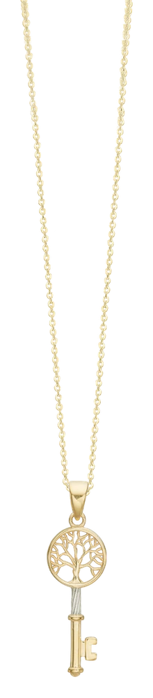 Halskæde med Vedhæng Livets Træ Nøgler 8 Karat Guld Forgyldt Sterling Sølv Kæde 45 cm 1680-G8-47-45