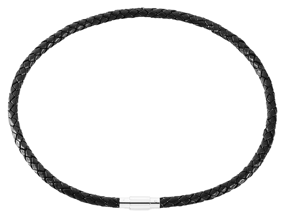 Halskæde Herre Læder Collier Sort Flet med Stållås 50 cm 1680-MENS-BLACK-50