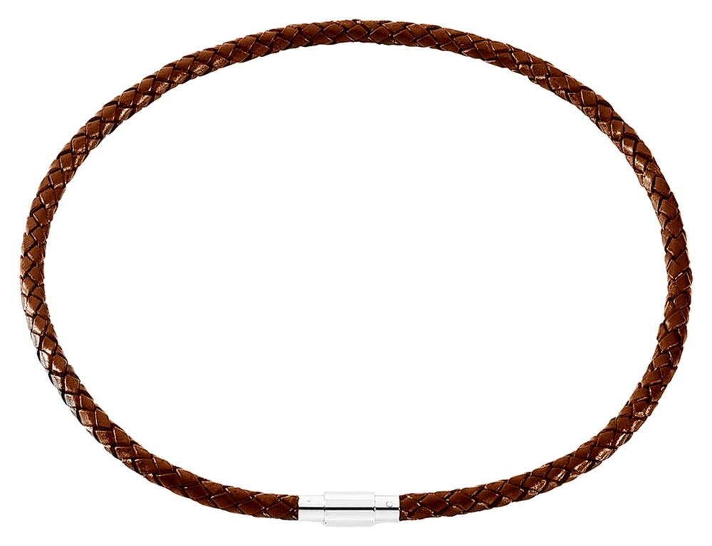 Halskæde Herre Læder Collier Brun Flet med Stållås 50 cm 1680-MENS-BROWN-50