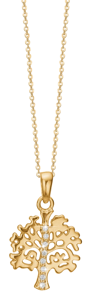 Halskæde med Vedhæng Livets Træ med 5 Cubic Zirkonia Forgyldt Sterling Sølv 45 cm 1680-S-G14-45
