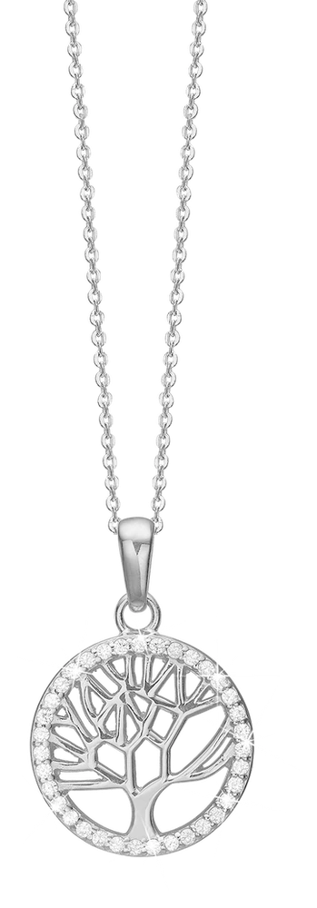 Halskæde med Vedhæng Livets Træ Rundt Cubic Zirkonia Sterling Sølv 45 cm 1680-S-S13-45