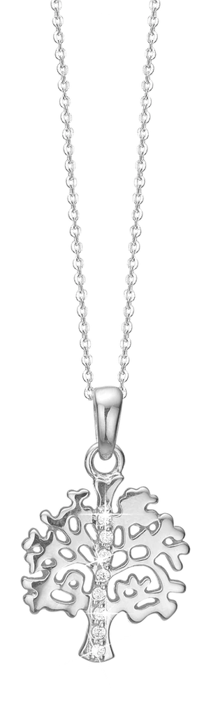 Halskæde med Vedhæng Livets Træ med 5 Cubic Zirkonia Sterling Sølv 45 cm 1680-S-S14-45