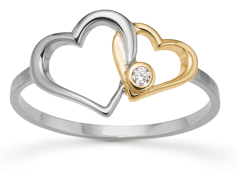 Ring Hjerter LG Diamant 8 Karat Guld Sterling Sølv 1800-KV-G8-BB02