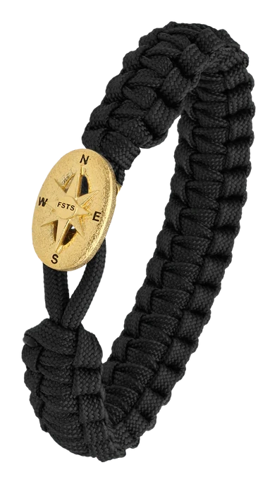 Armbånd sort med Compass lås guldfarvet 2604-FSTS-BLA-G09