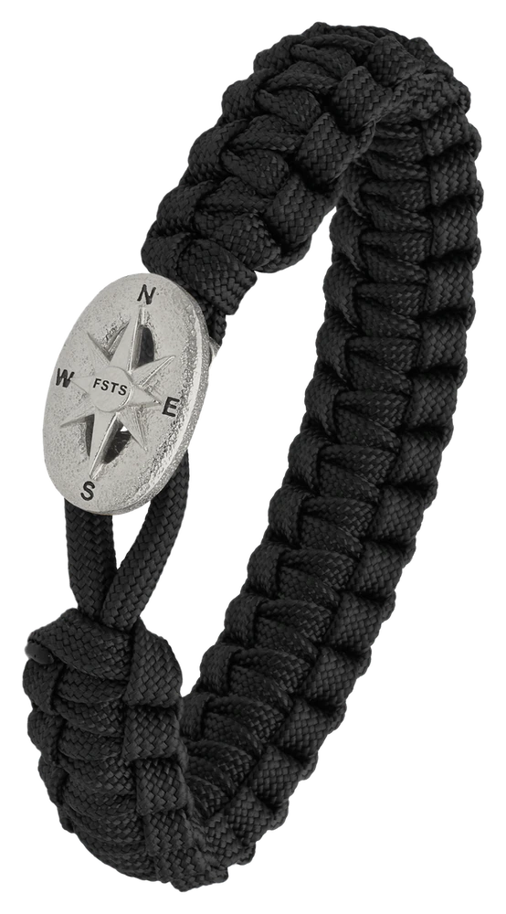 Armbånd sort med Compass lås sølvfarvet 2604-FSTS-BLA-S09