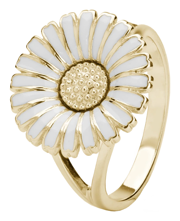 Ring Marguerit Hvid 15 mm Forgyldt Sterling Sølv 5405600