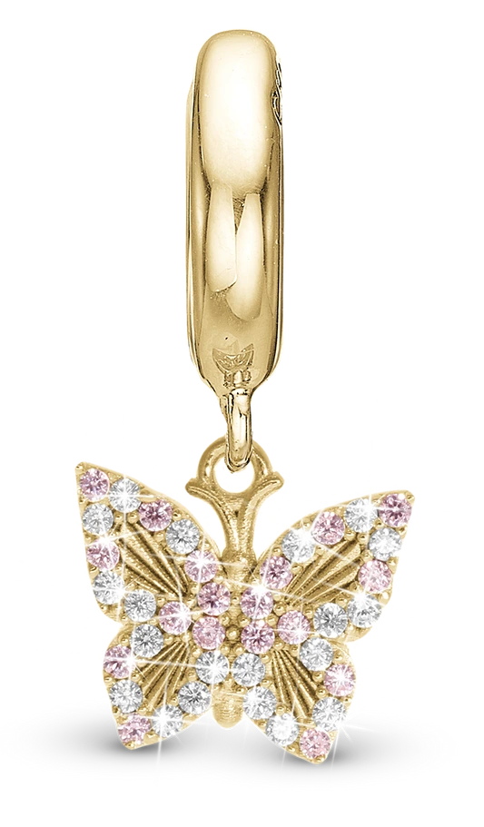 Sparkling Butterfly Hænger Charm 6 mm Til Armbånd i forgyldt sterlingsølv 610-G136 — produktfoto