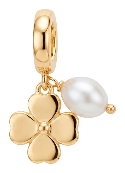 Clover & Pearl charm 6 mm forgyldt sølv 610-G152 — produktfoto