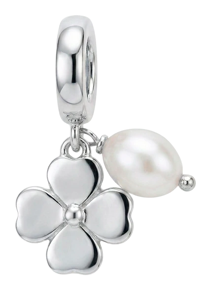 Clover & Pearl charm 4 mm sølv 623-S392 — produktfoto