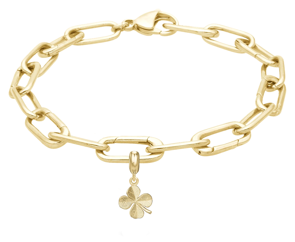 Small link armbånd med forgyldt Kløver charm 625-mor2026-S-GP — produktfoto