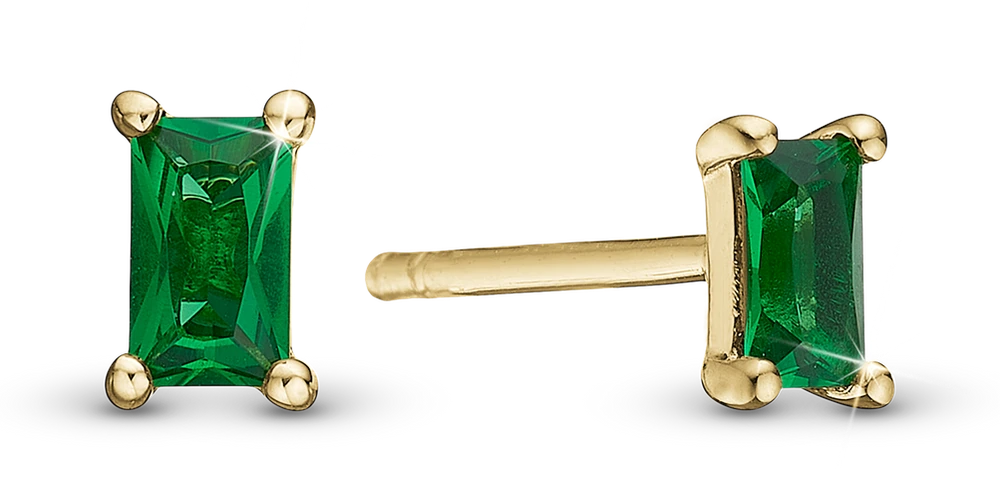 Green Baguette Ørestikker i forgyldt sterlingsølv 671-G113green — produktbilde