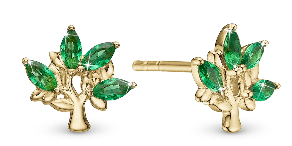 Green Family Tree Ørestikker i forgyldt sterlingsølv 671-G120 — produktfoto