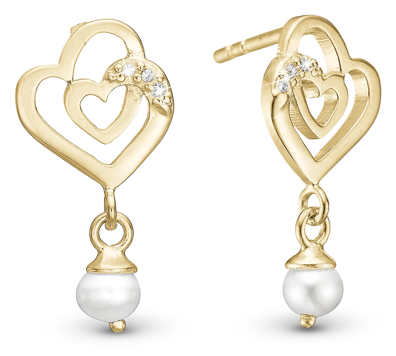 Two Hearts Ørestikker i forgyldt sterlingsølv 671-G121 — produktfoto