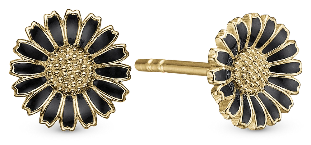 Marguerit black 8mm Ørestikker i forgyldt sterlingsølv 671-G124 — Produktfoto