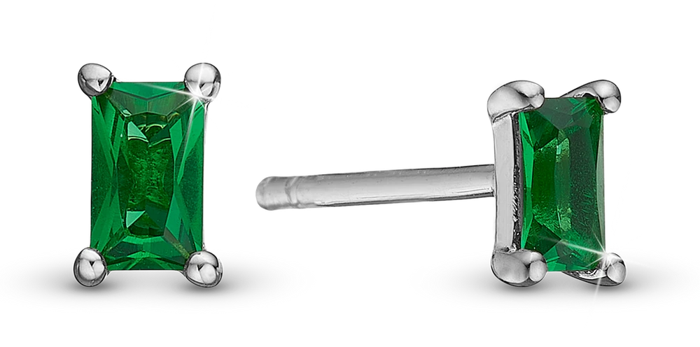 Green Baguette Ørestikker i sterlingsølv 671-S113green — produktfoto