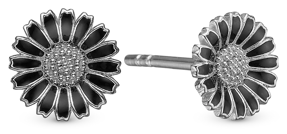 Marguerit black 8mm Ørestikker i sterlingsølv 671-S124 — Produktfoto